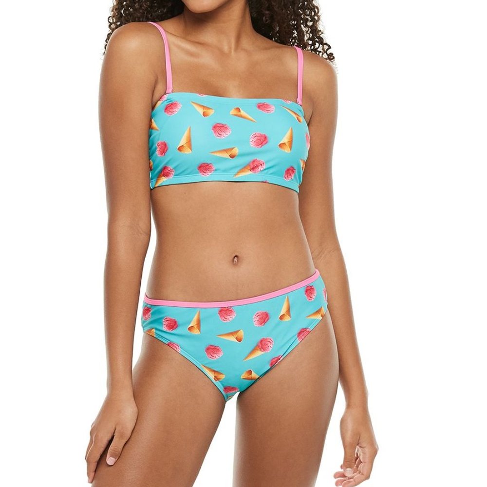 Juniors' UNDERCURRENT Print 2-Piece Convertible Bandeau Bikini Set/Large